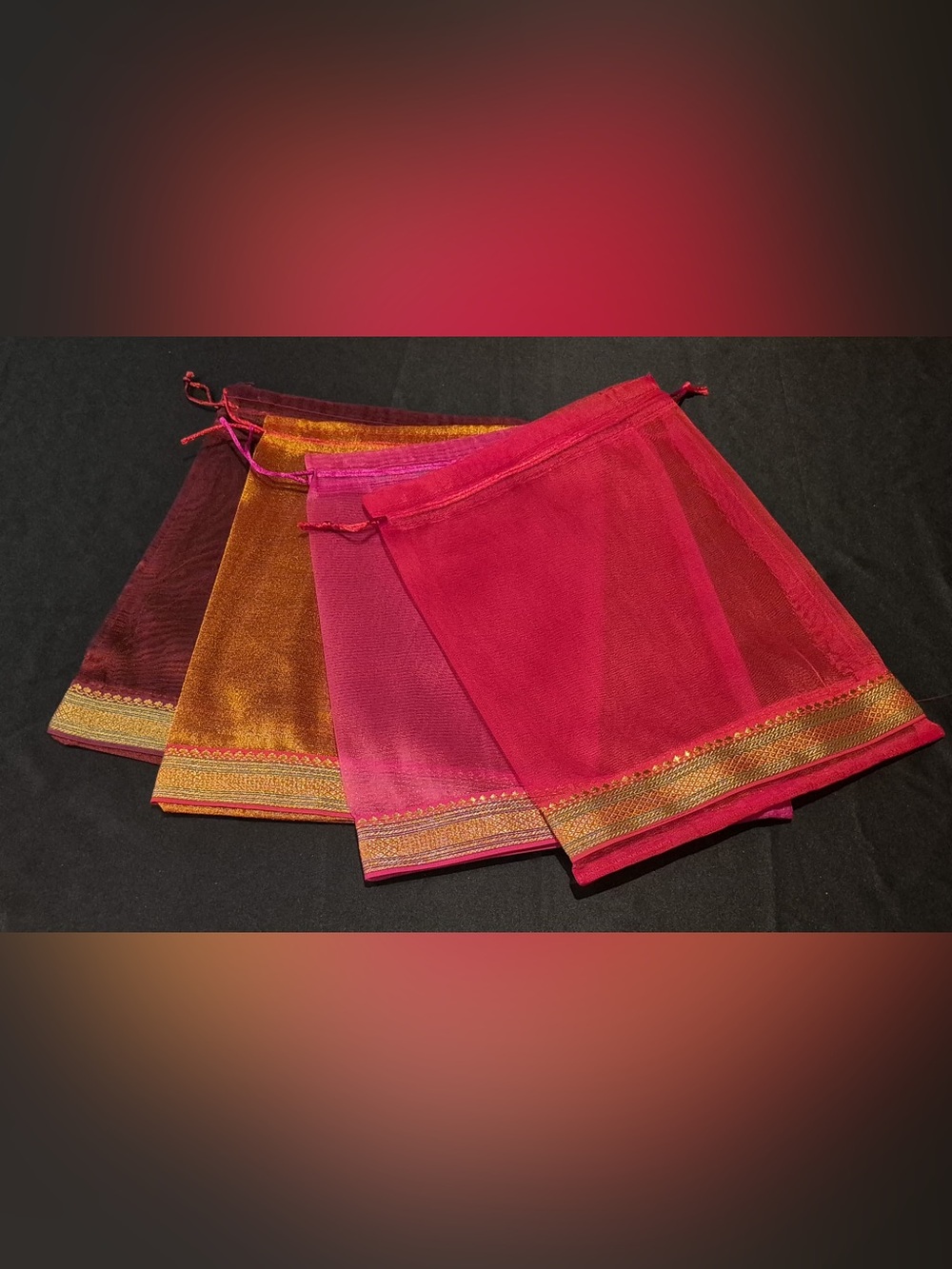 74 Exquisitely colored organza L gift bags (11”x 14”)embroidered borders!!